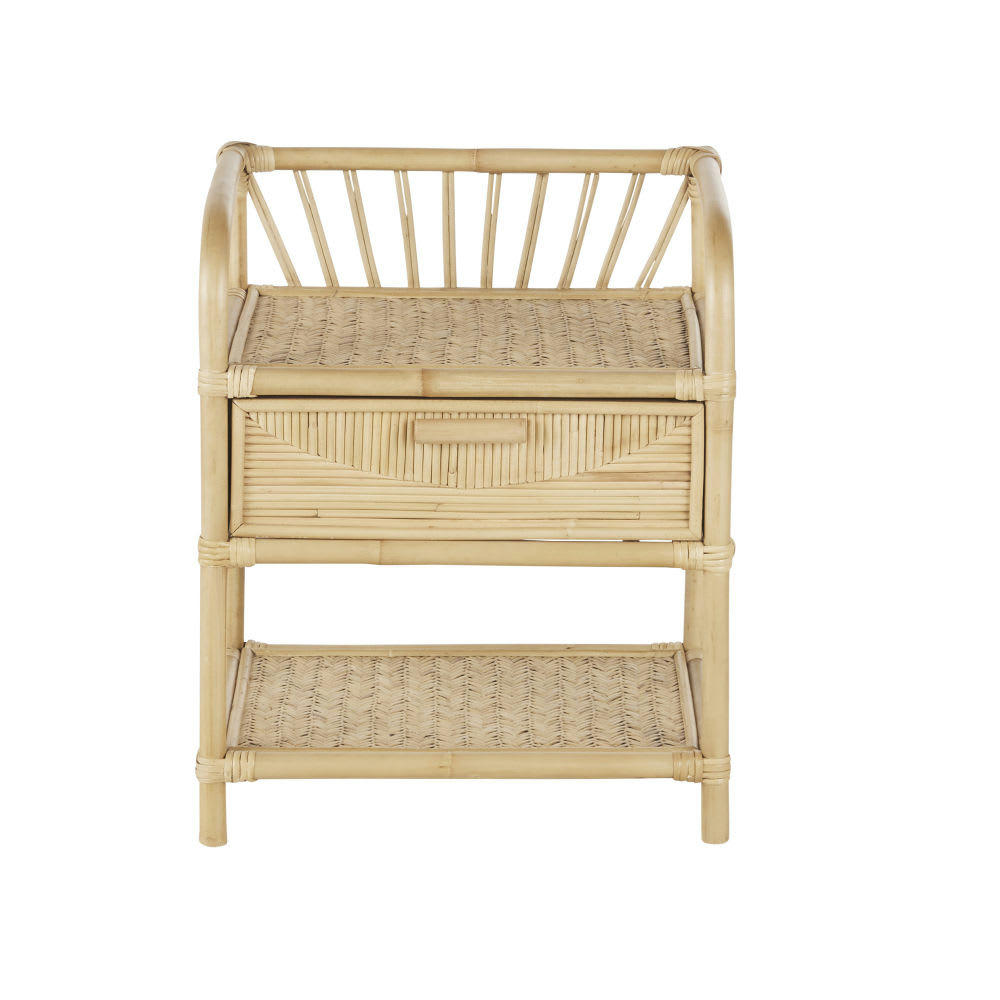 Tanja - Table de chevet 1 tiroir en rotin beige