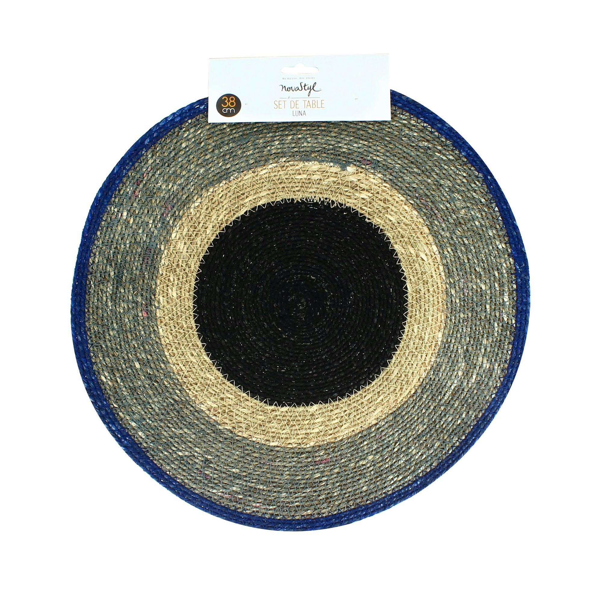 LUNA - Lot de 6 sets de table bleu en jonc de mer Ø38cm