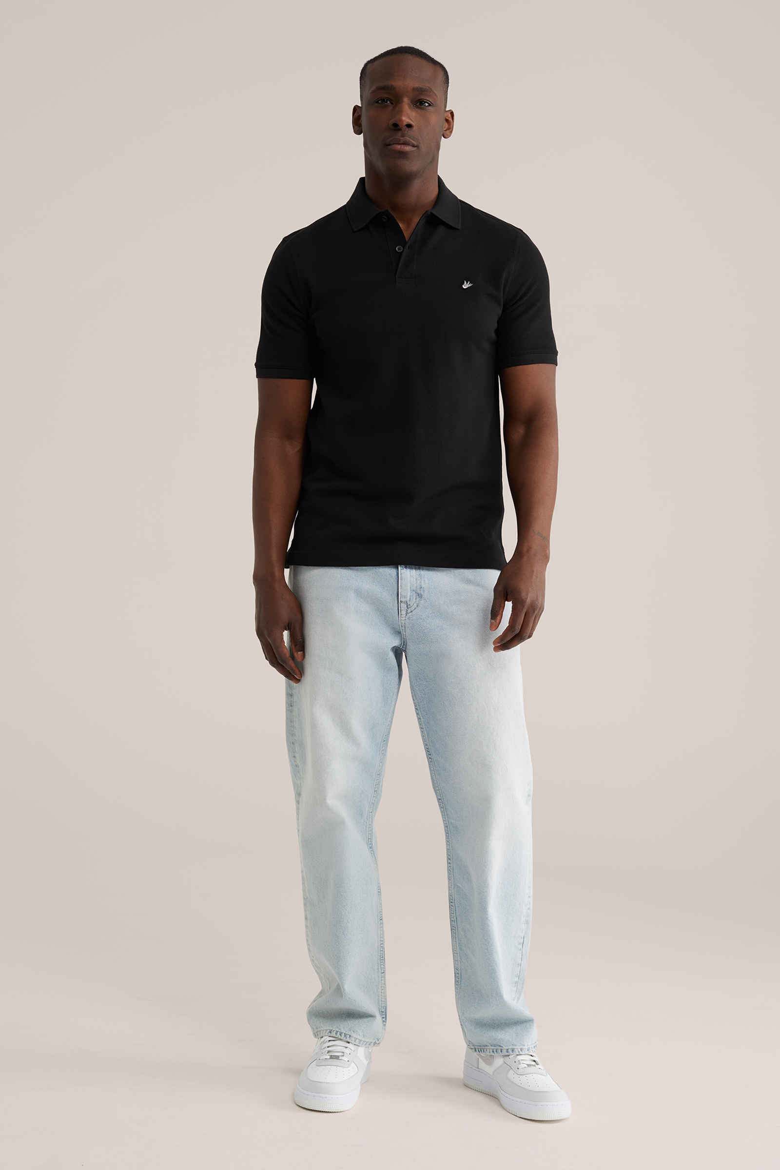 Heren Slim fit polo met structuur en embroidery