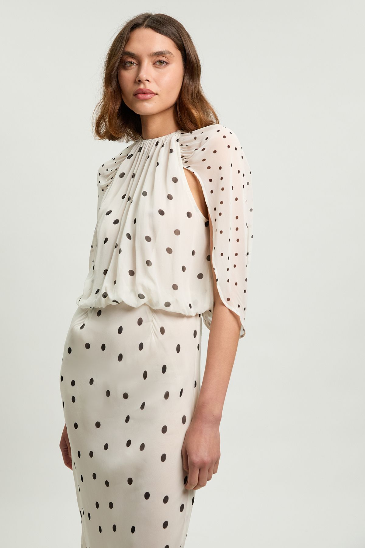 KarenMillen Spot Drape Detail Viscose Woven Maxi Dress