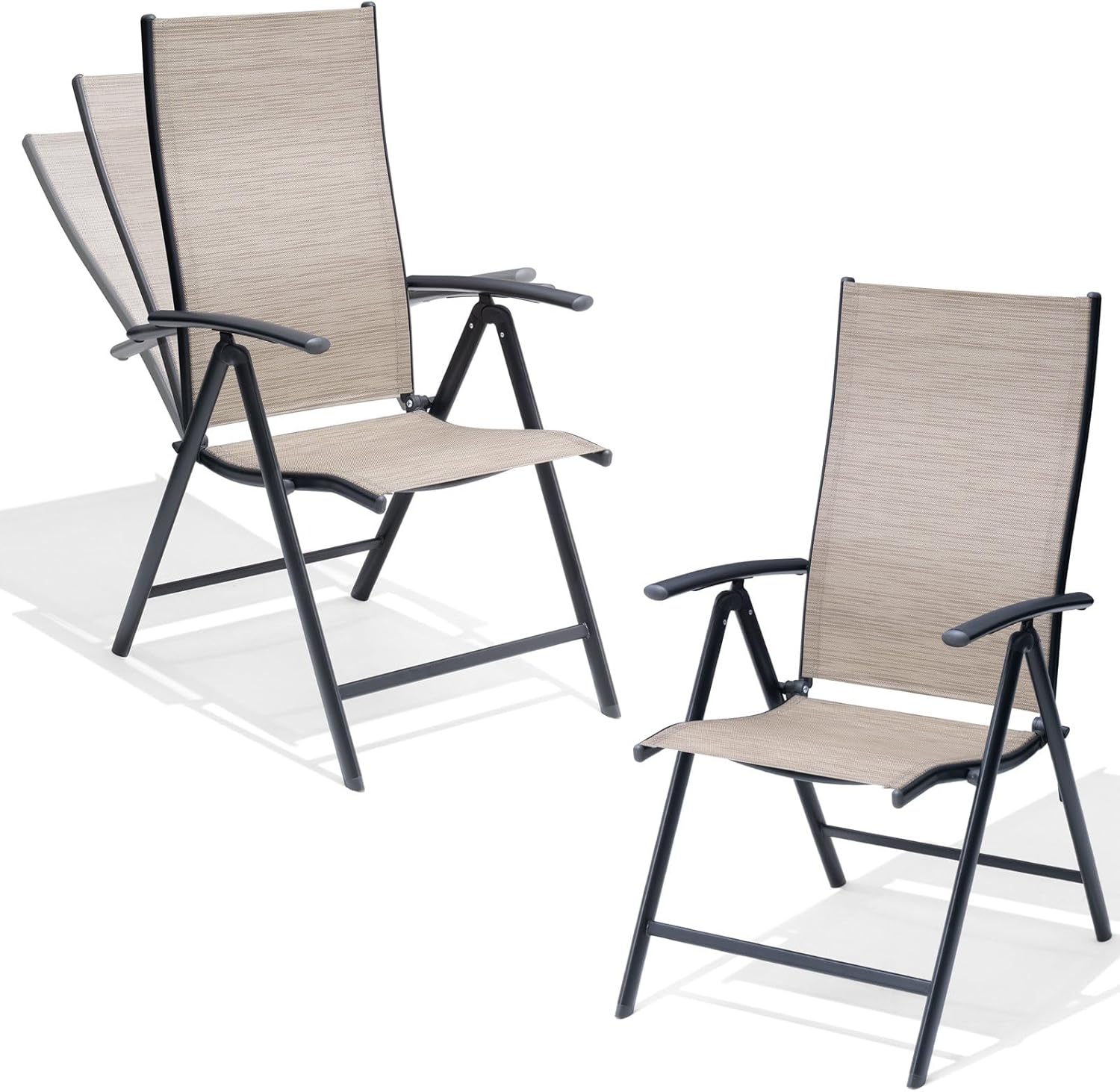 Crestlive Products Folding Patio Chairs Set of 2, 7-Level Adjustable Recliner High Back Foldable Outdoor Chairs Lawn Chairs for Pool, Backyard, Brown