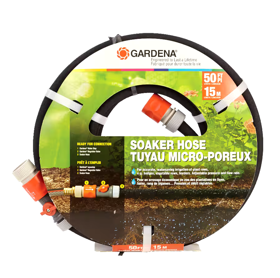 Gardena Recycled Rubber Soaker Garden Hose & Connectors w/Regulator Valve, 50-ft