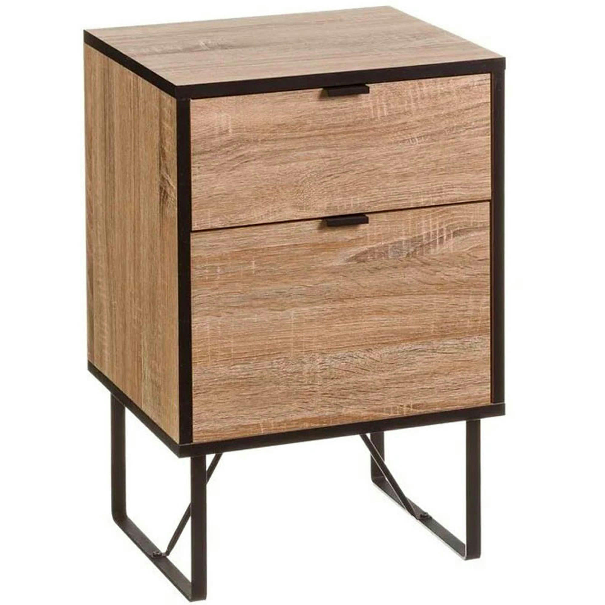 - Table de chevet en bois et métal noir 2 tiroirs