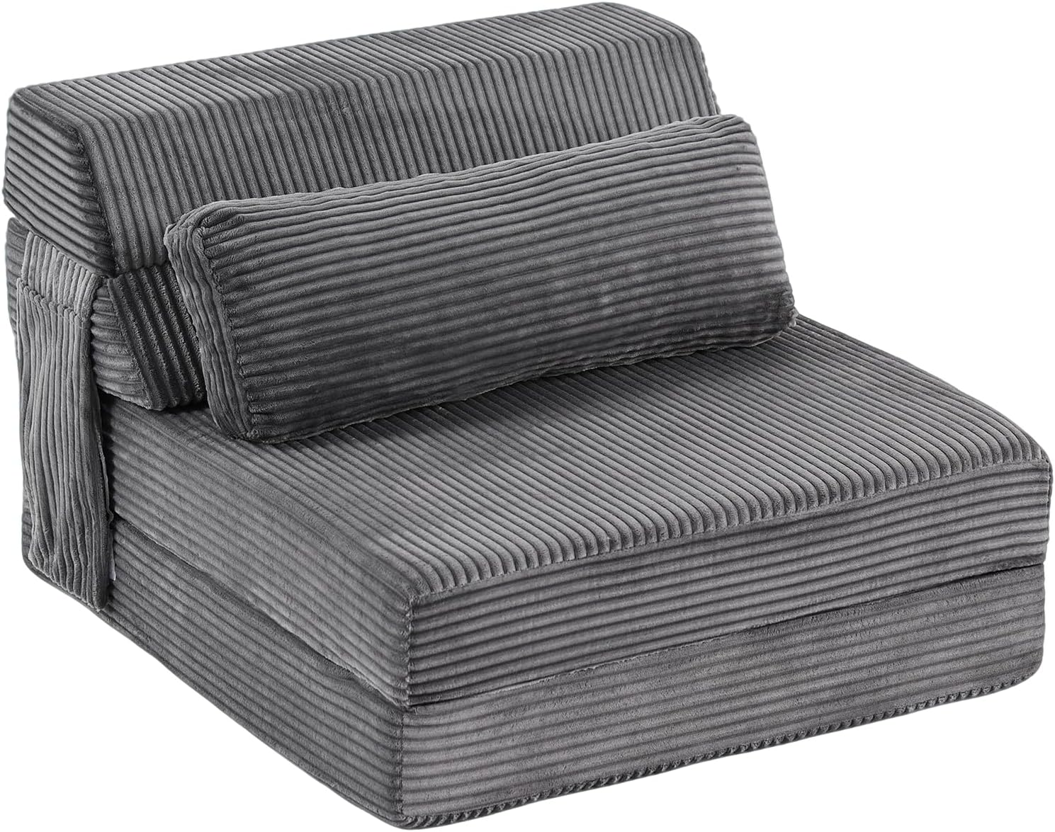 Folding Sofa Bed with Pillow, Convertible Sleeper Chair, Comfy Floor Futon Couch Mattress Lounge Lounge Sofa for Adults Portable Fold Out Chair Bed for Living Room Bedroom, Single, Gray