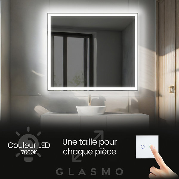 Miroir de Salle de Bain LED - Aurora, 100x70 cm, LED Lumineux Miroir avec éclairage, Blanc Froid 7000K