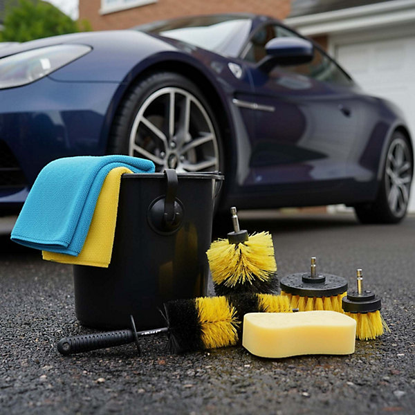 DUNLOP Kit de Nettoyage Roue pour Voiture 7 Pièces - Brosse Jantes, éponge XL, 2 Microfibre 300gsm, Nettoyage Voiture