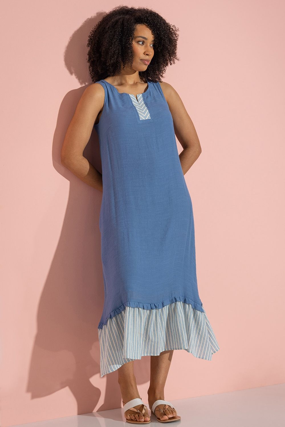 Klass. Sleeveless Stripe Trim Midaxi Dress
