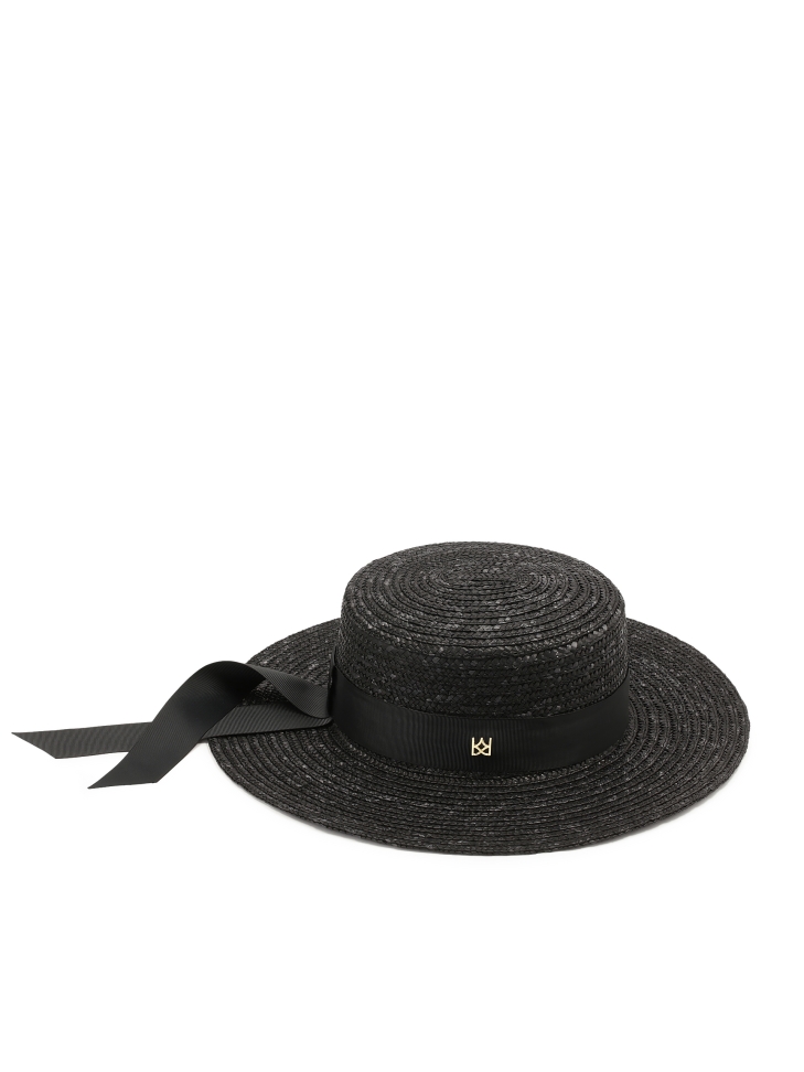 Black straw hat with ribbon