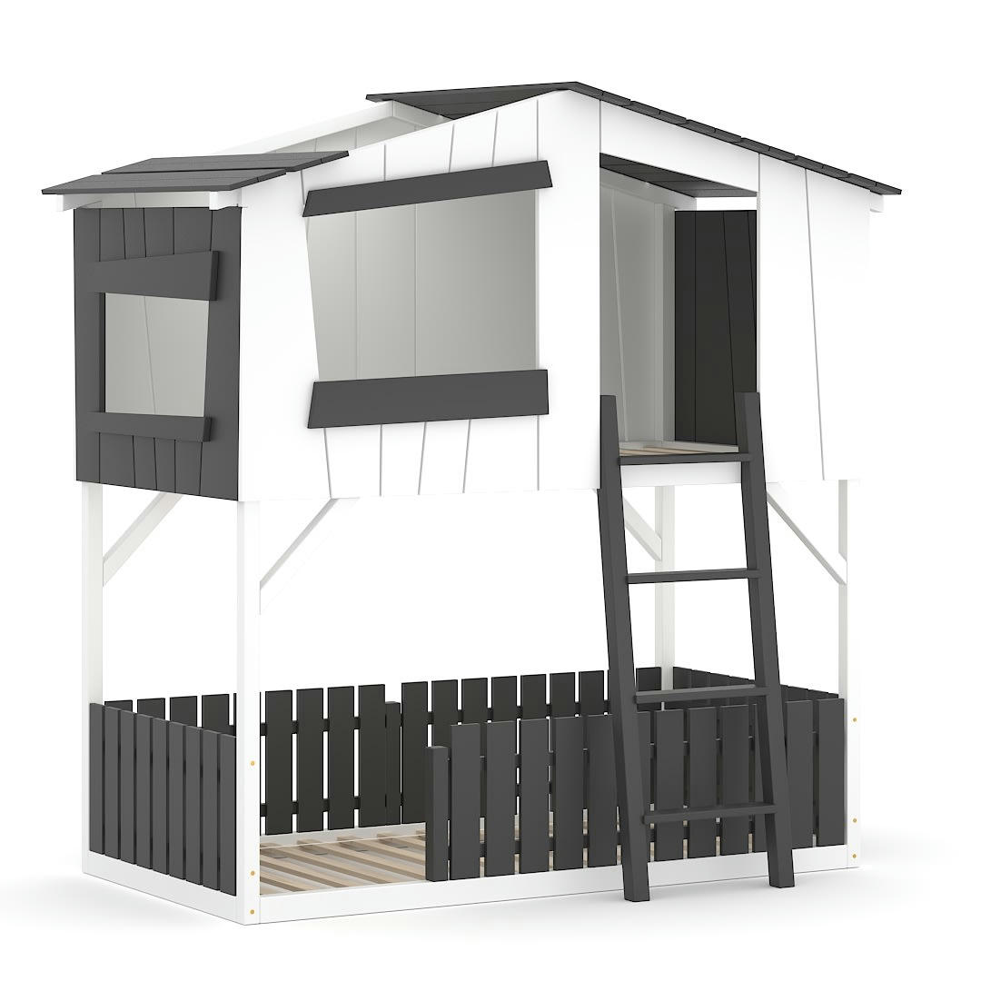 - Lit superposé en pin massif&HDF 190x90 noir