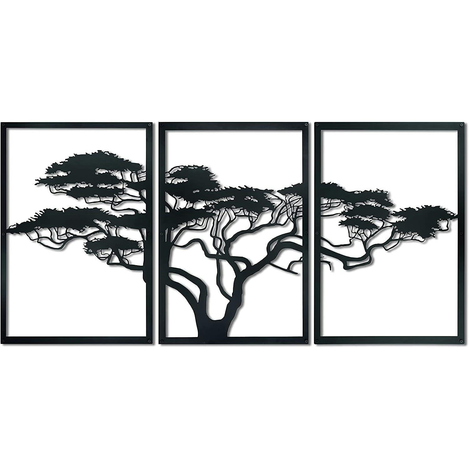 - Déco murale arbre de vie africain en métal noir 114x60 cm
