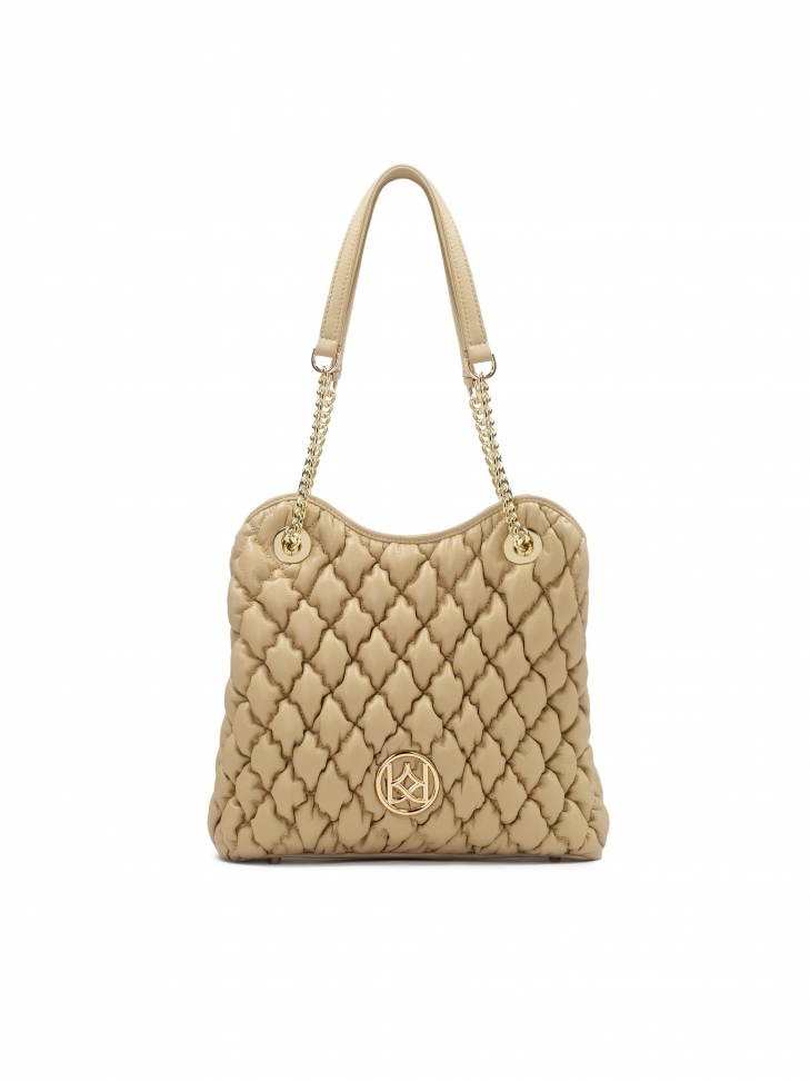 Beige soft quilted leather handbag