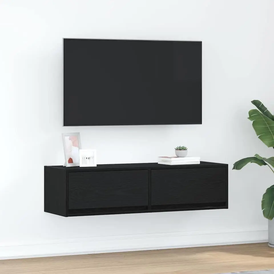 vidaXL - Zwevend TV-meubel met 2 lades - Zwart eiken - 100x31x25.5 cm