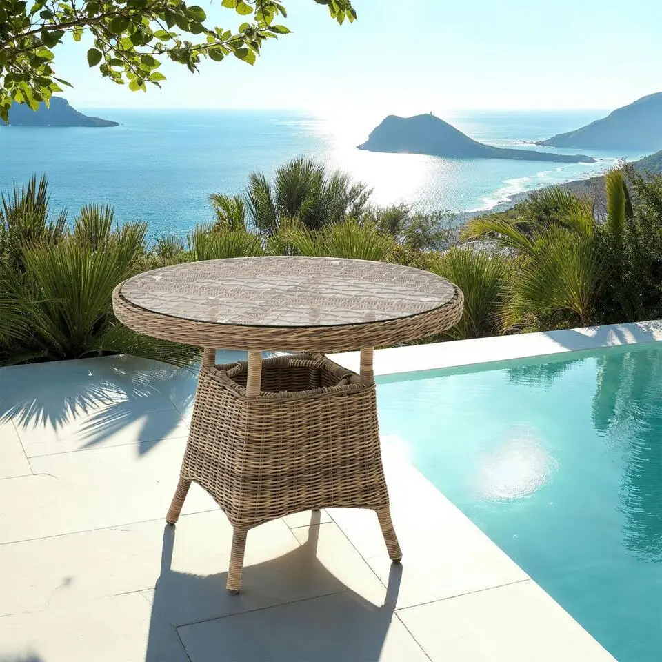 tectake Aluminium tuintafel met glasplaat 91x73,5cm, Natuur