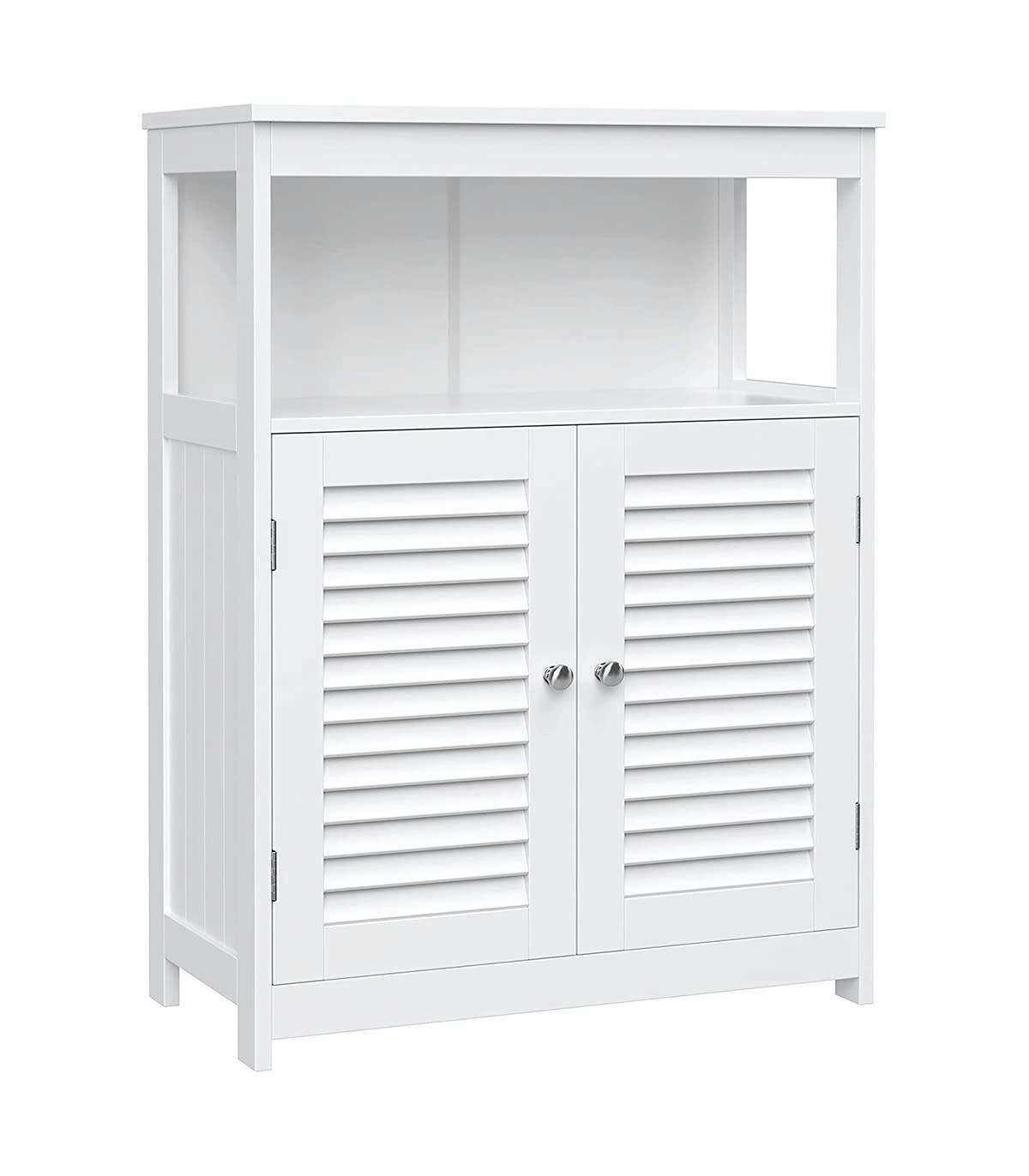 - Meuble de rangement blanc 2 portes persiennes et 1 niche - L60 x H80cm