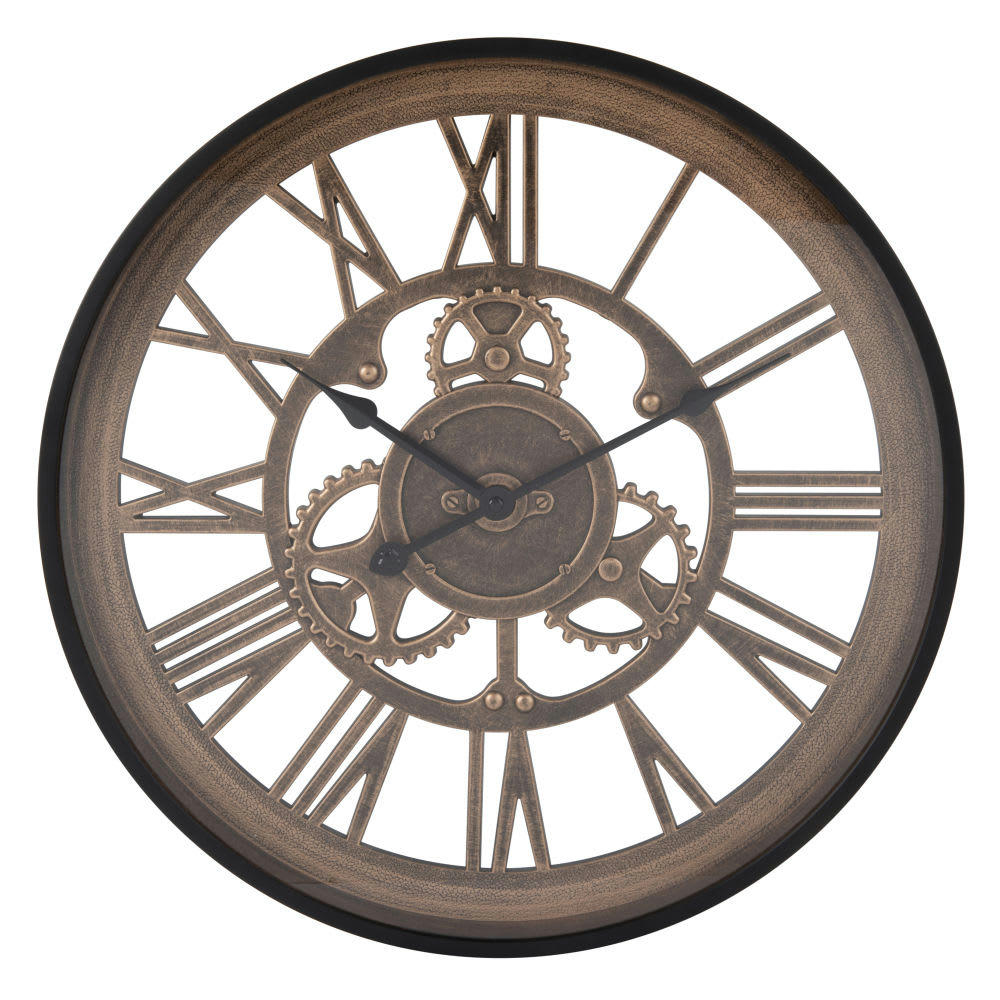 RENO - Horloge murale à rouages noire et marron D46