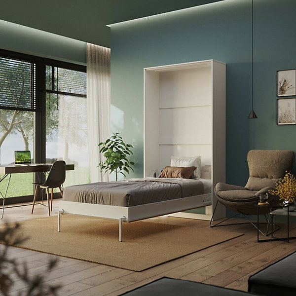 Armoire Lit escamotable 100x200cm Blanc-Chêne sauvage Lit Mural C Adore Vertical