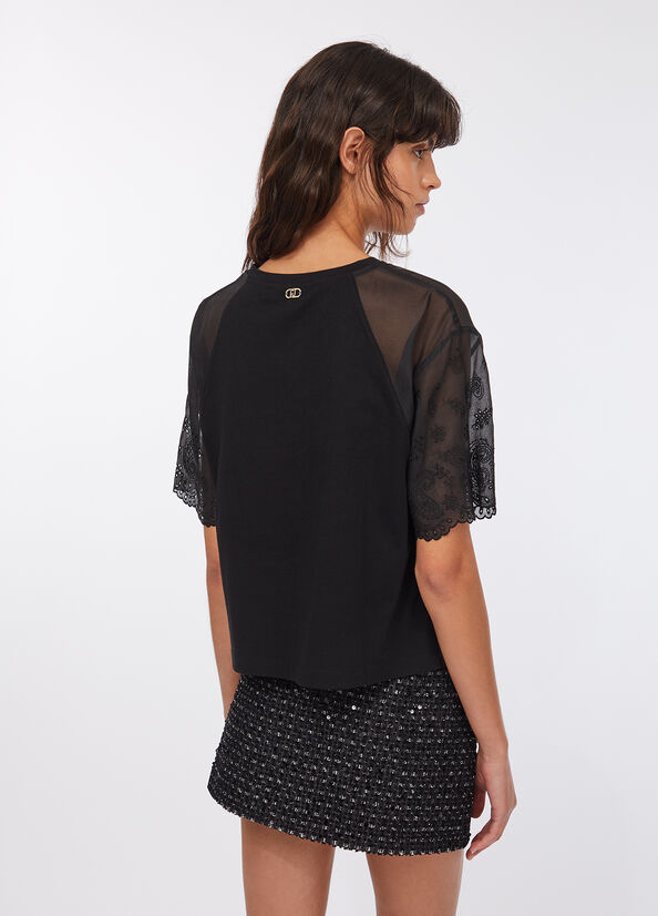 T-shirt in cotone e organza