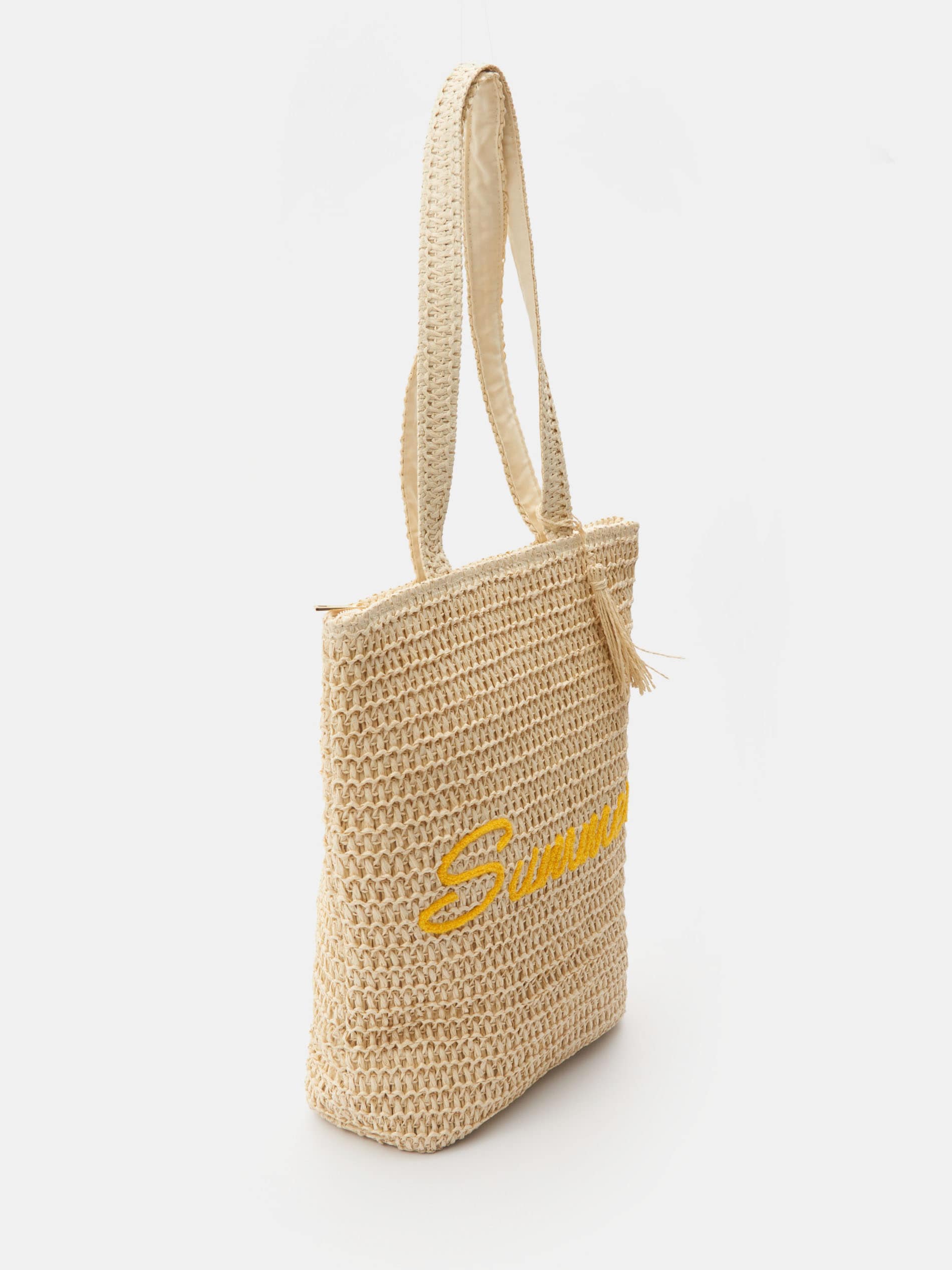Pleciona torba shopper z napisem Summer