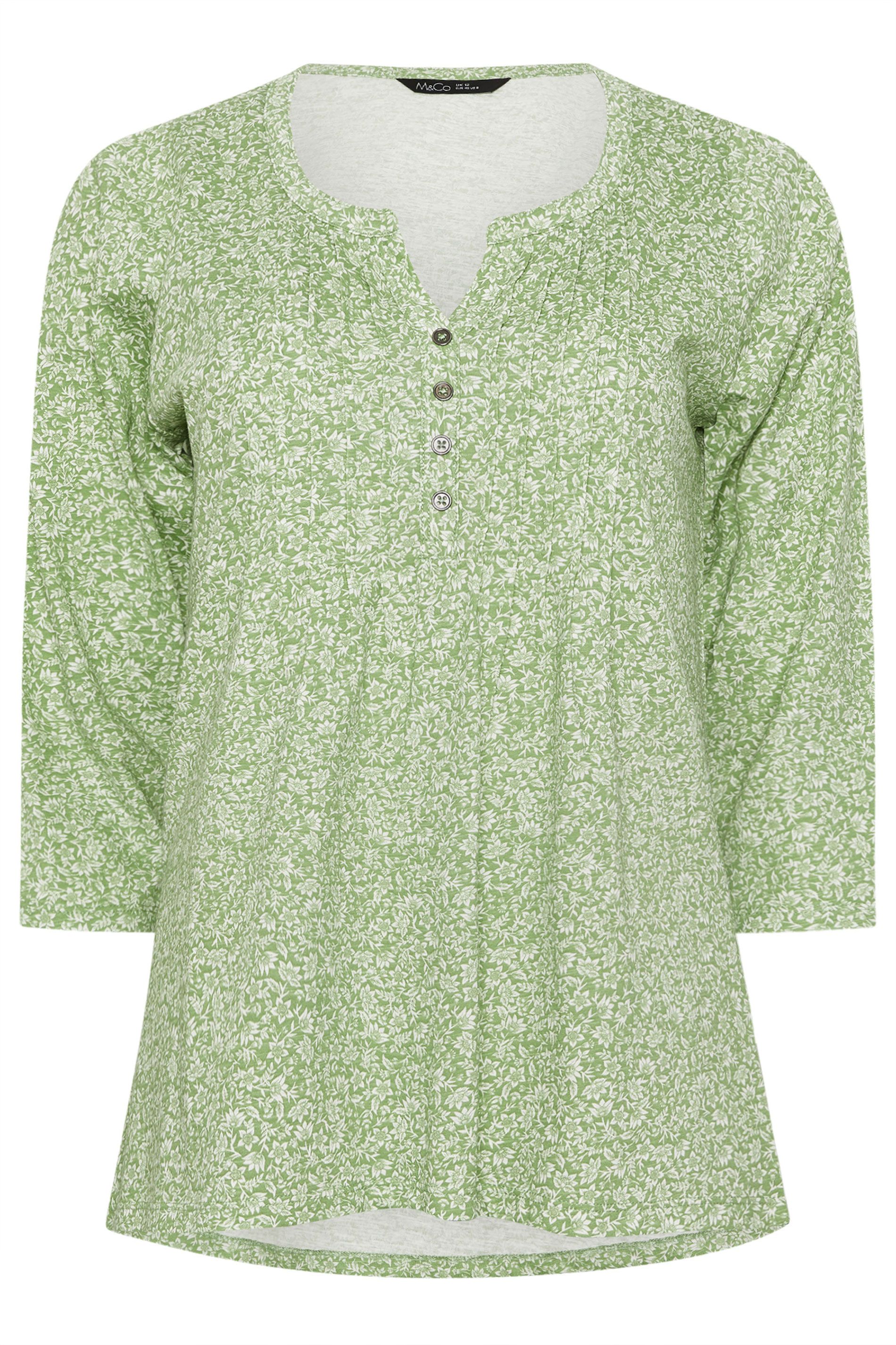 M&Co Floral Print Long Sleeve Henley Top