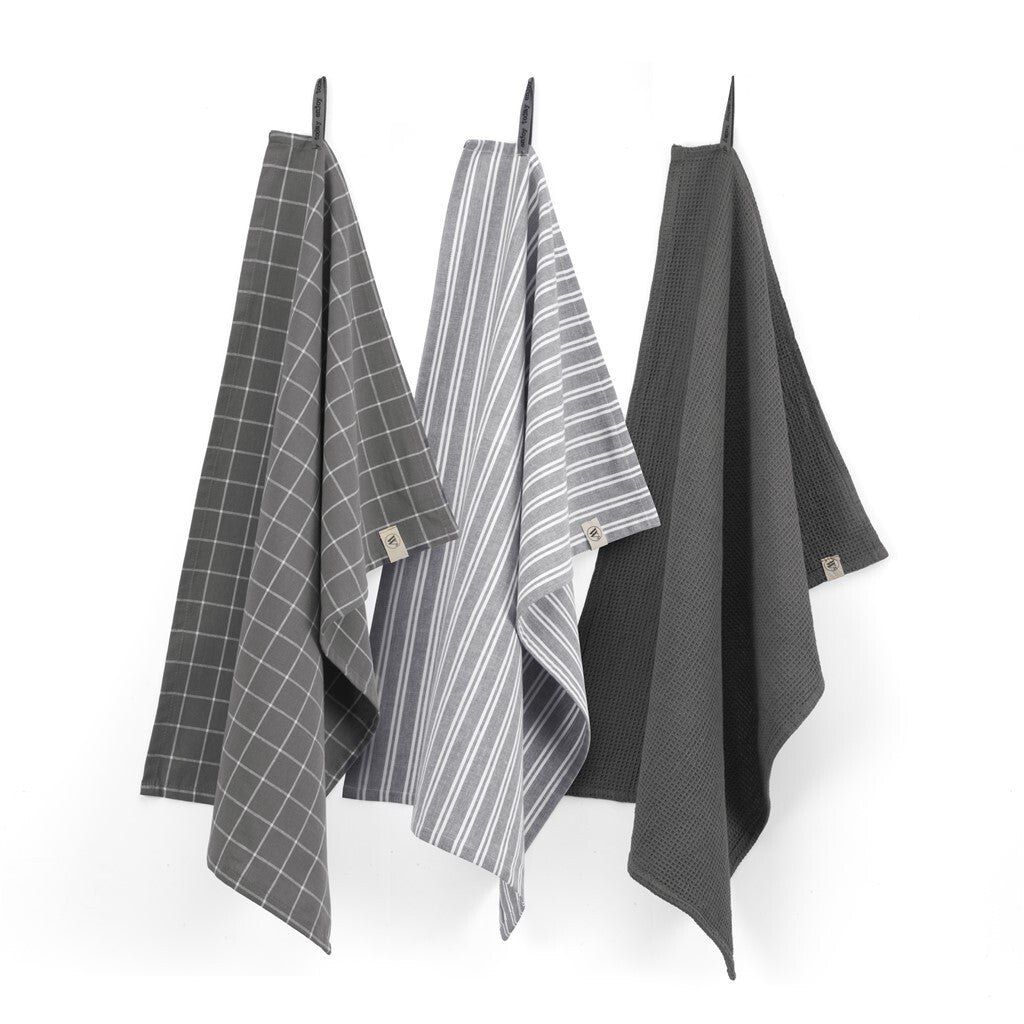 Walra - Keukenset Dry w. Cubes Uni, Stripes & Blocks - 3x 50x70 cm - Off Black