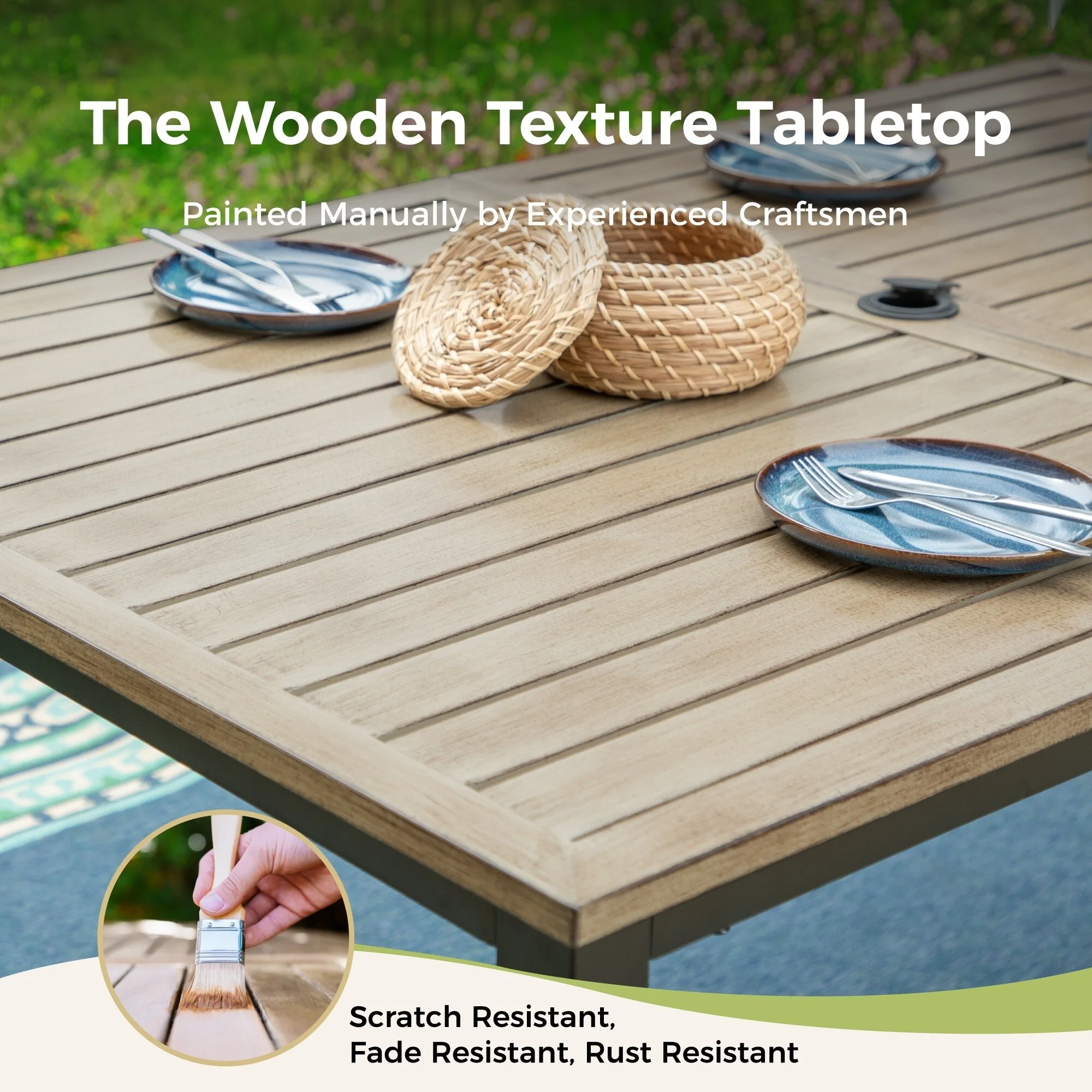 MAISON ARTS Outdoor/Indoor Rectangular Metal Teak-Color Dining Table