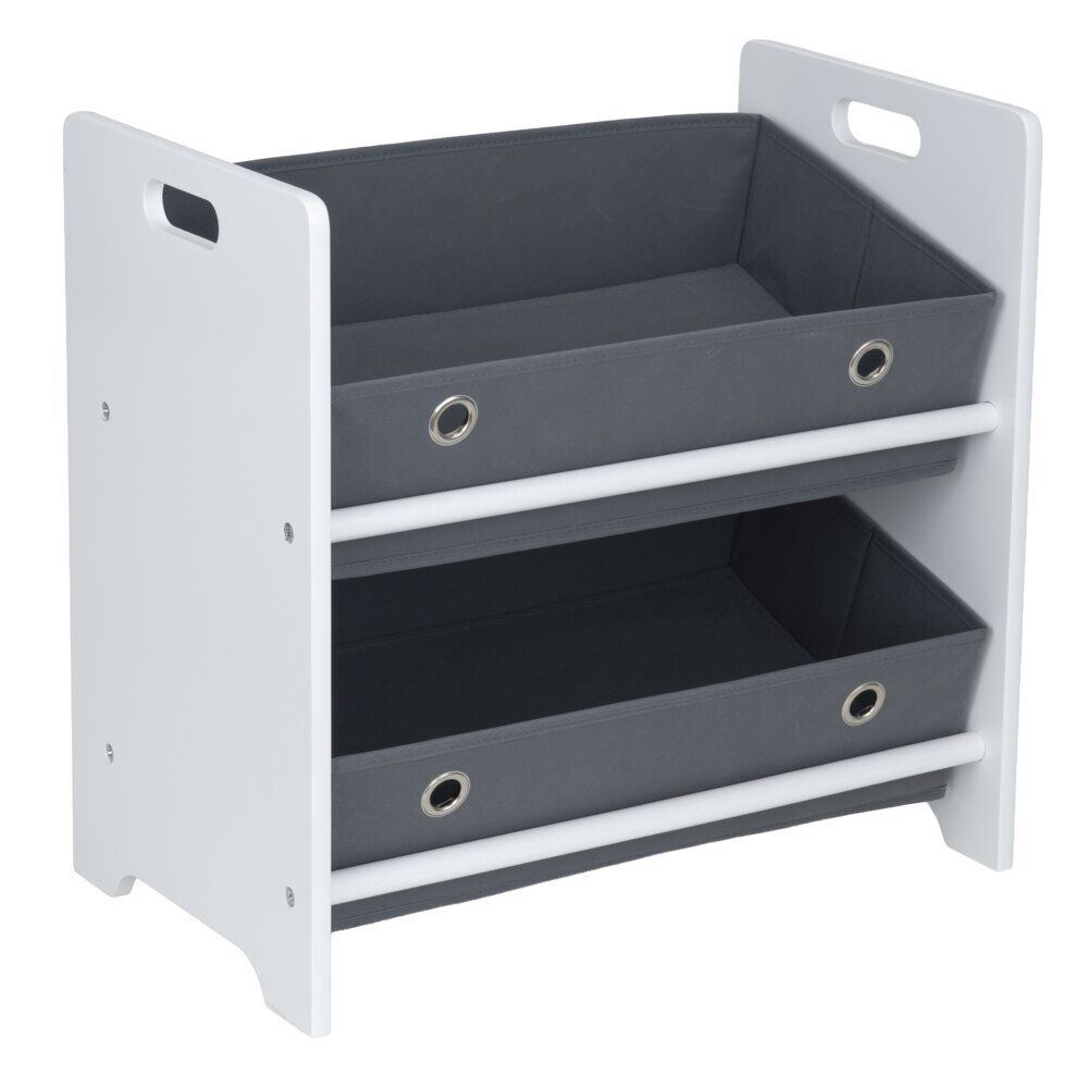 Meuble de rangement enfant 2 niveaux bois blanc et panières grises 50x30xH48cm
