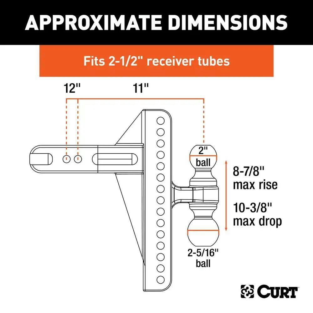 CURT 45928 Adjustable Channel Mount with Dual Ball & 3-in Shank, Rated for 21000-lbs