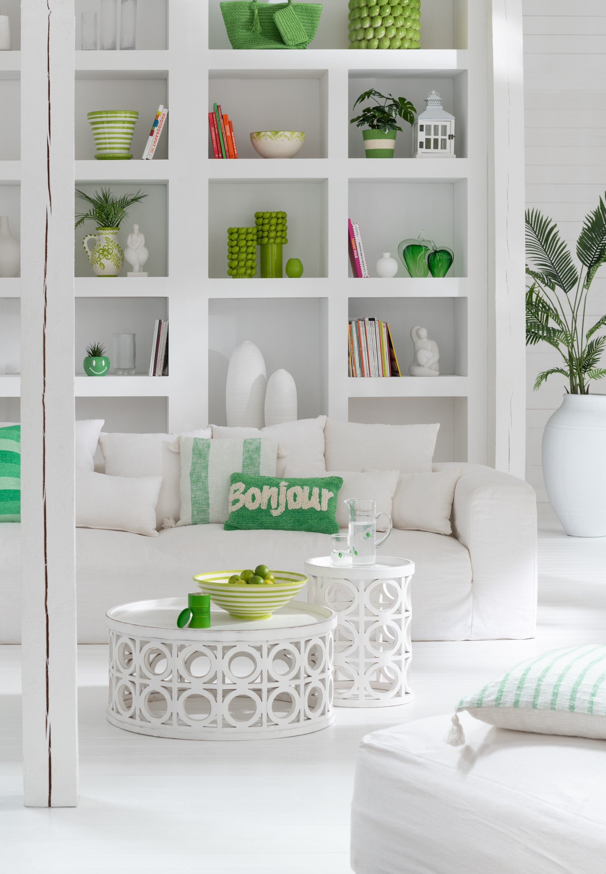 J-Line kom Lebrillo Granada Stripes - keramiek - wit groen