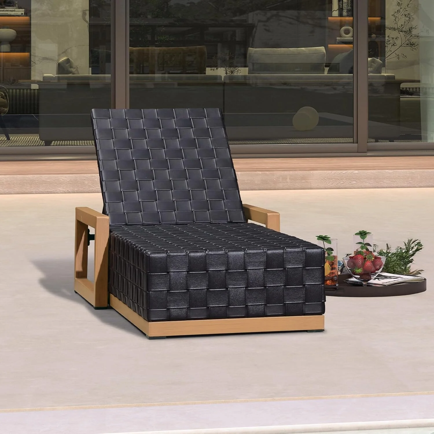 PURPLE LEAF Patio Chaise Lounge Chair, PU Leather Outdoor Chaise Lounger 1 Piece Aluminum Pool Lounge Chair