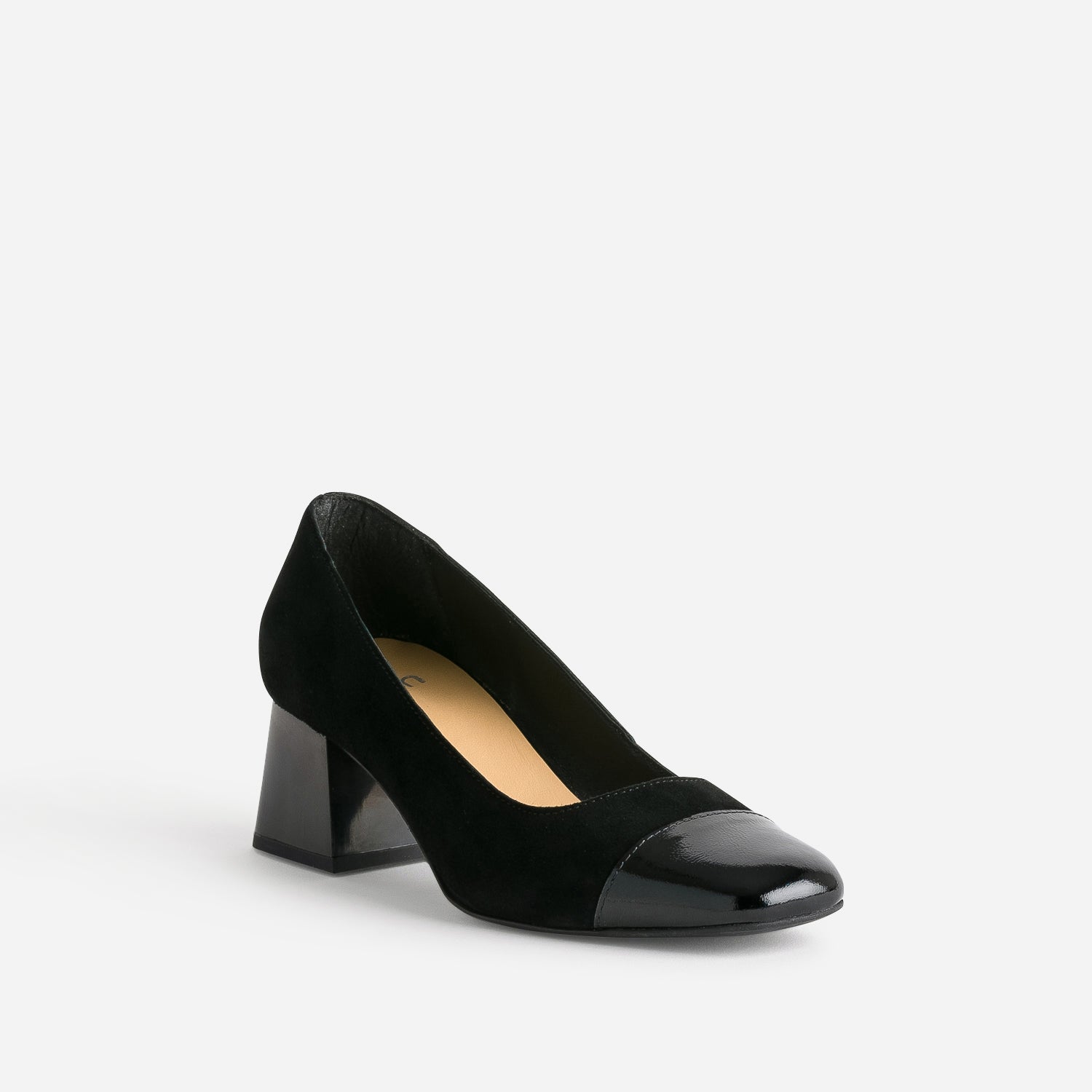 Escarpin noir cuir velours bout verni