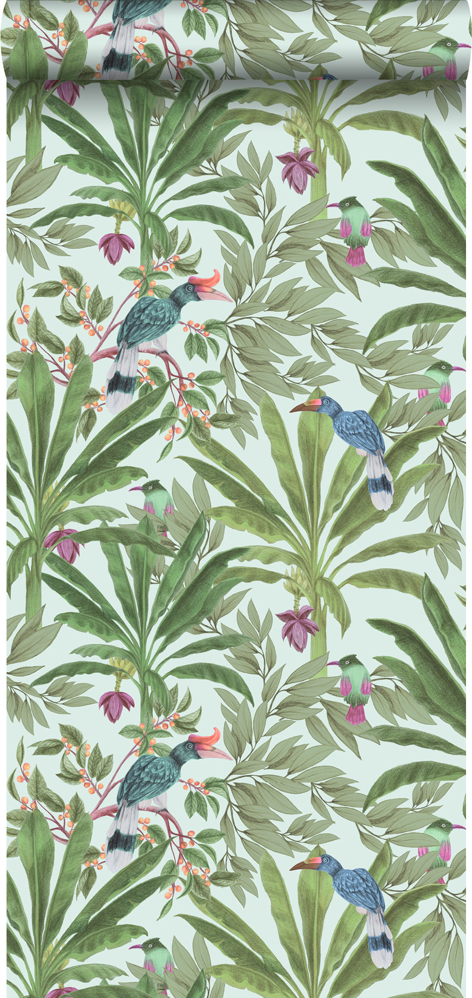 Walls4You behang tropische jungle bladeren en paradijsvogels groen 53 cm x 10.05 m 935331