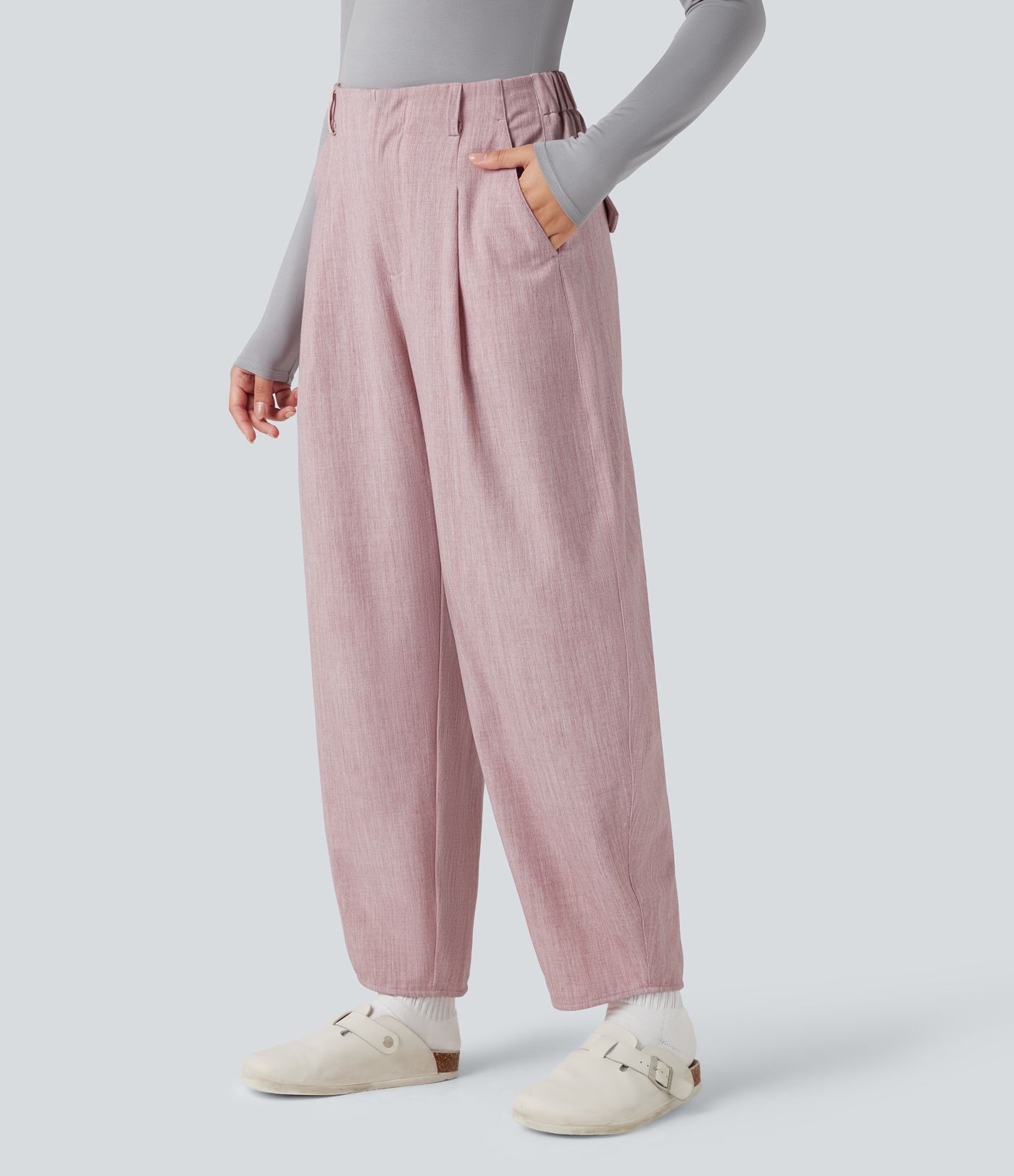 Pantalon barrel taille haute avec poches