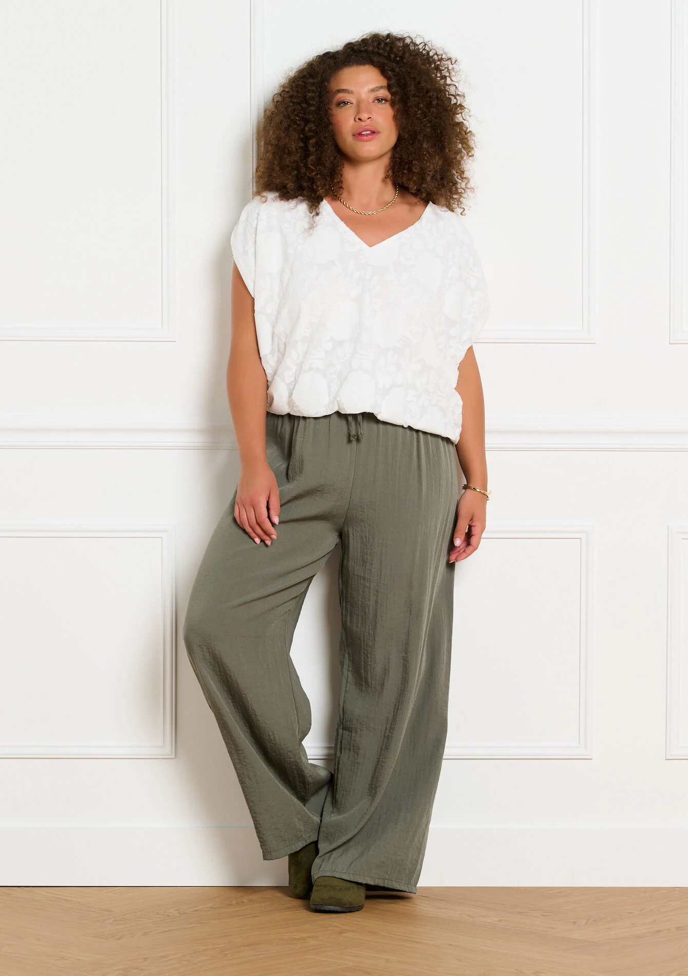 Jacquard t-shirt met v-hals