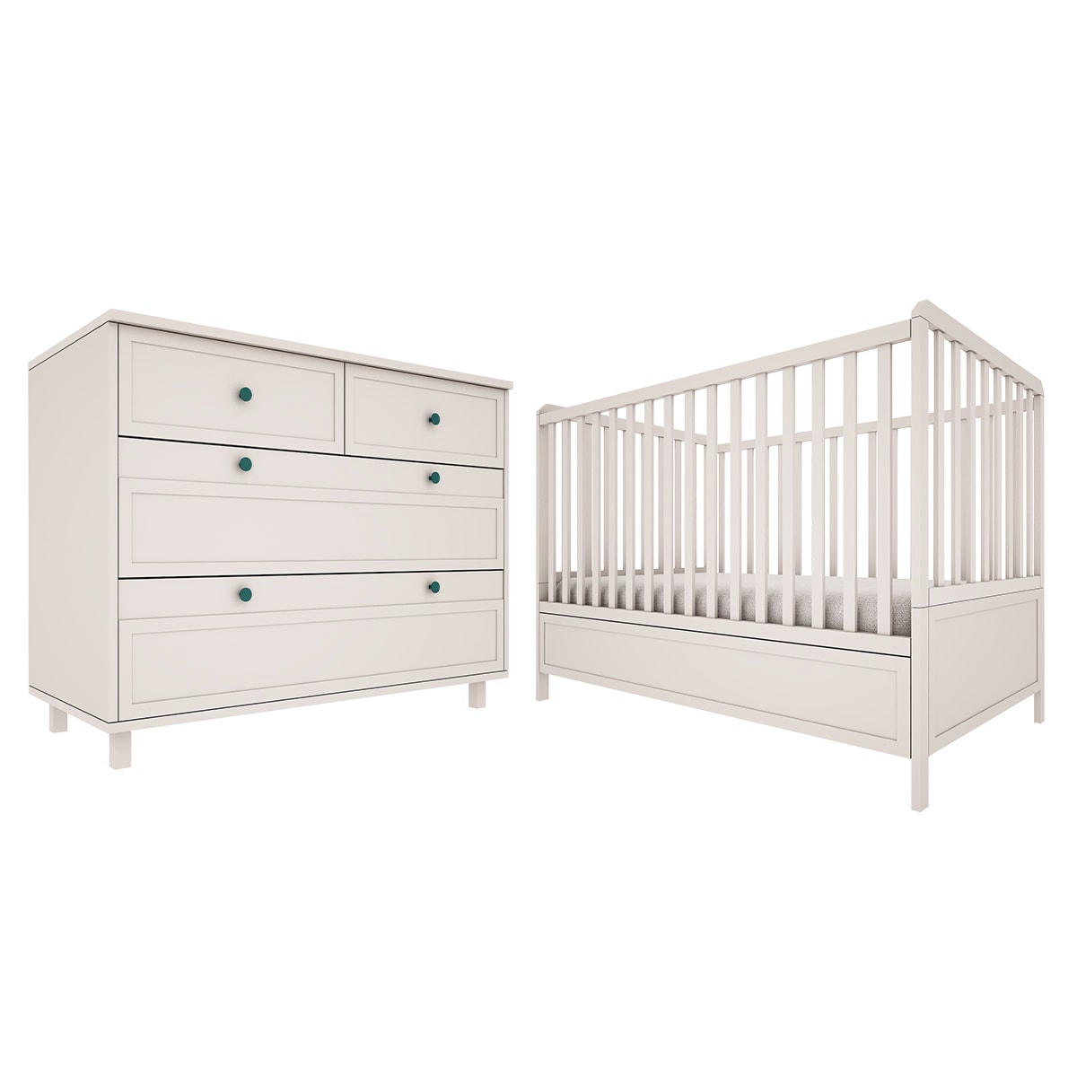 DUO - GABRIEL - Lit évolutif commode 4 tiroirs beige