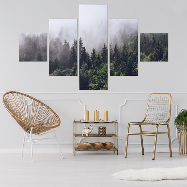 Obraz 5-Częściowy LAS WE MGLE Natura Efekt 3D 150x90cm