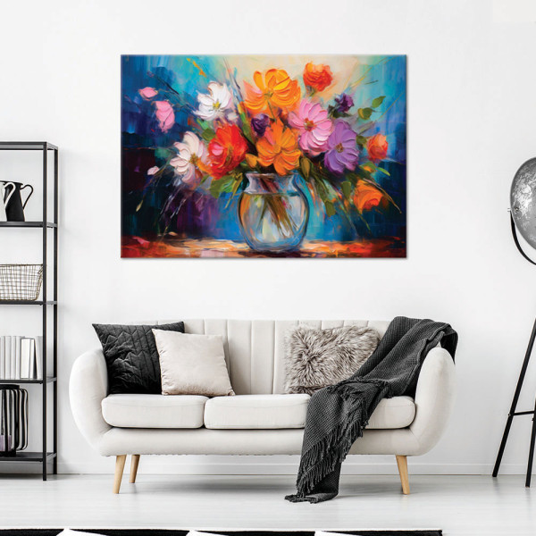 Feeby Obraz na płótnie, Malowany Bukiet Kwiatów w Wazonie 60x40