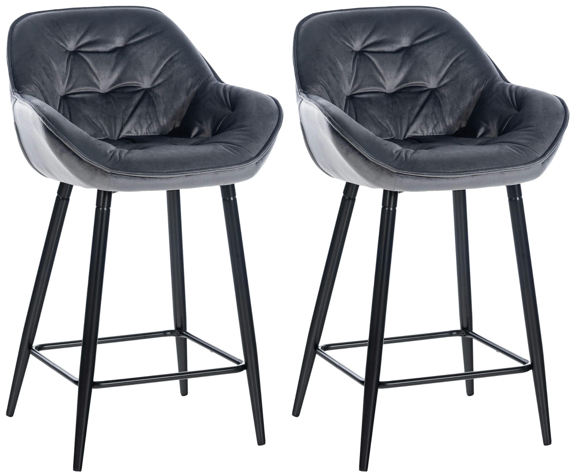 GIBSON - Lot de 2 Tabourets de bar Avec accoudoirs velours Gris foncé