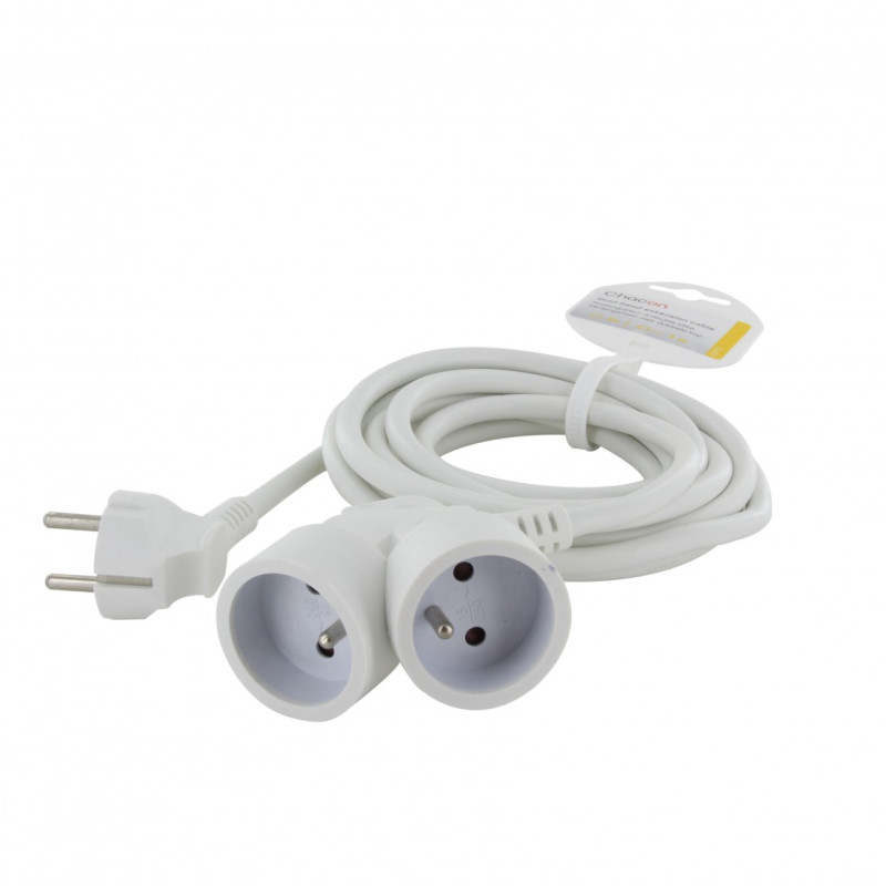 Allonge électrique à double tête blanche 3 x 1,5 mm² 5 m CHACON