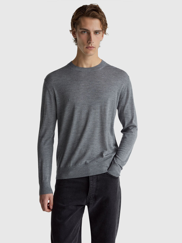 Gray sweater in pure Merino wool