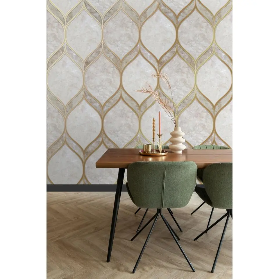 Sanders & Sanders fotobehang grafische lijnen grijs en goud - 424 x 280 cm