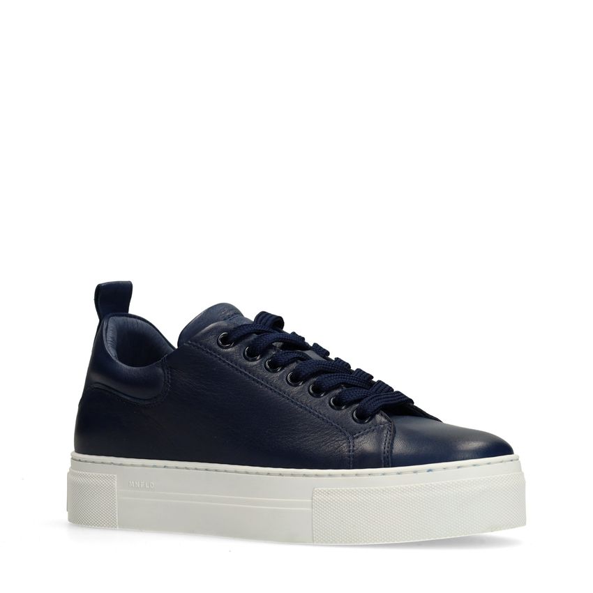 Manfield Donkerblauwe leren sneakers