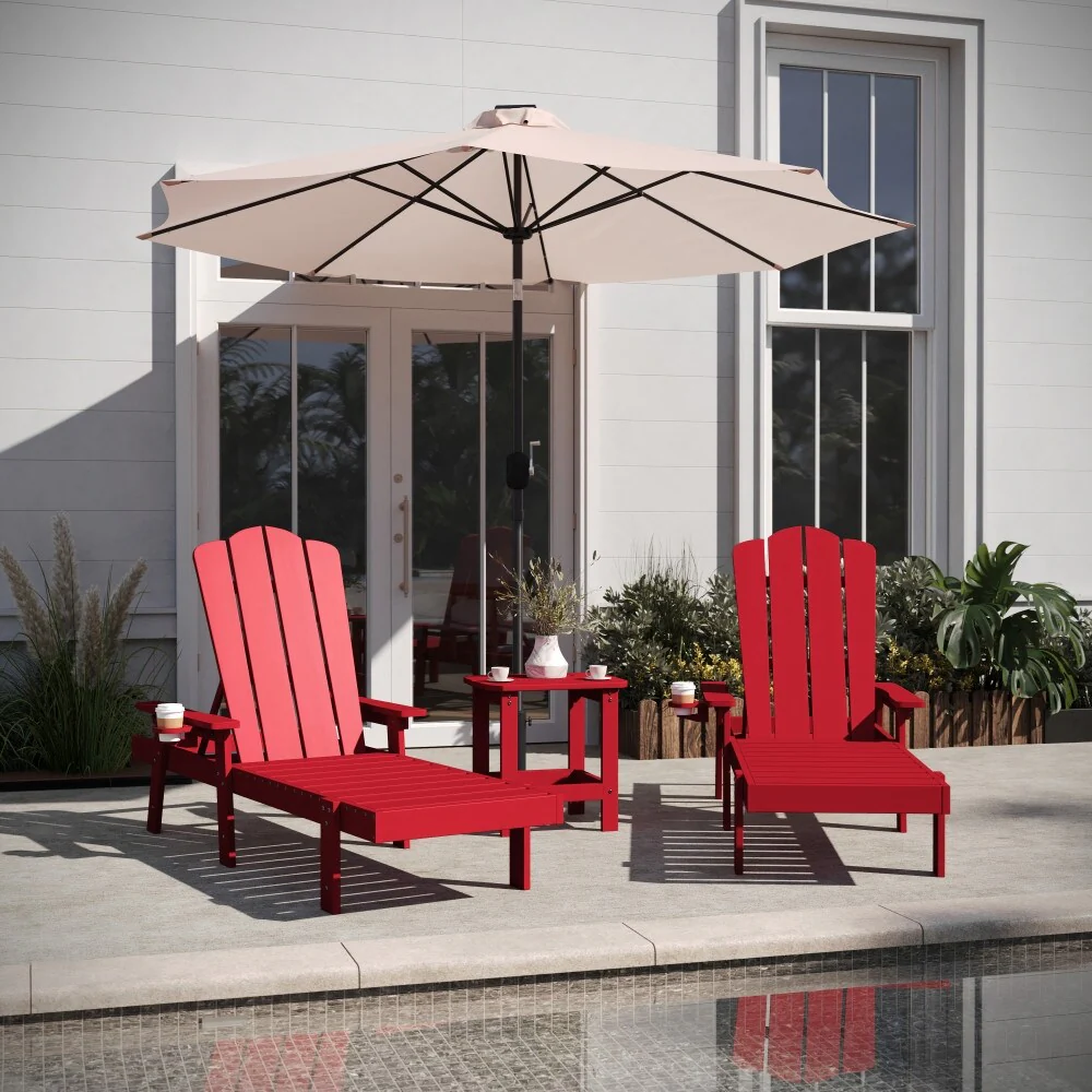 3pc Commercial Indoor/Outdoor Adirondack Set with 2 Loungers, Side Table
