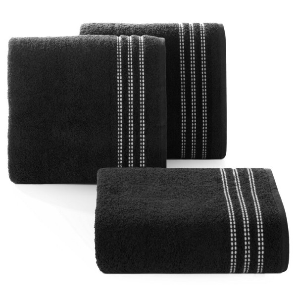 Ręcznik Seba 30x50 06 czarny z ozdobną bordiurą w pasy 480 g/m2