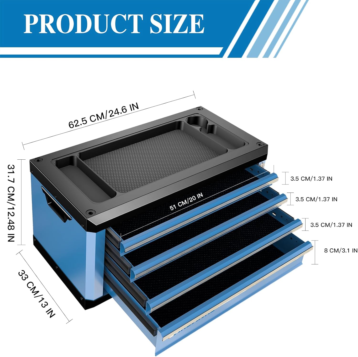 4-Drawer Tool Box with Lock&Keys,Portable Tool Box with Multifunctional Countertop,with Drawer Liner&Connecting Holes, Stacking with Same-Series 5&7-Drawer Tool Chests to Combine a Larger One