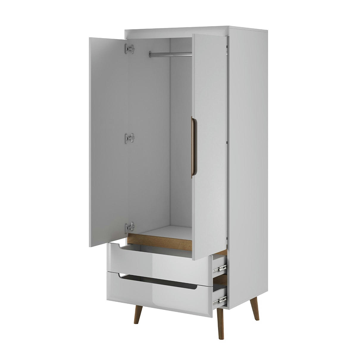 - Armoire 2 portes 2 tiroirs blanc et naturel