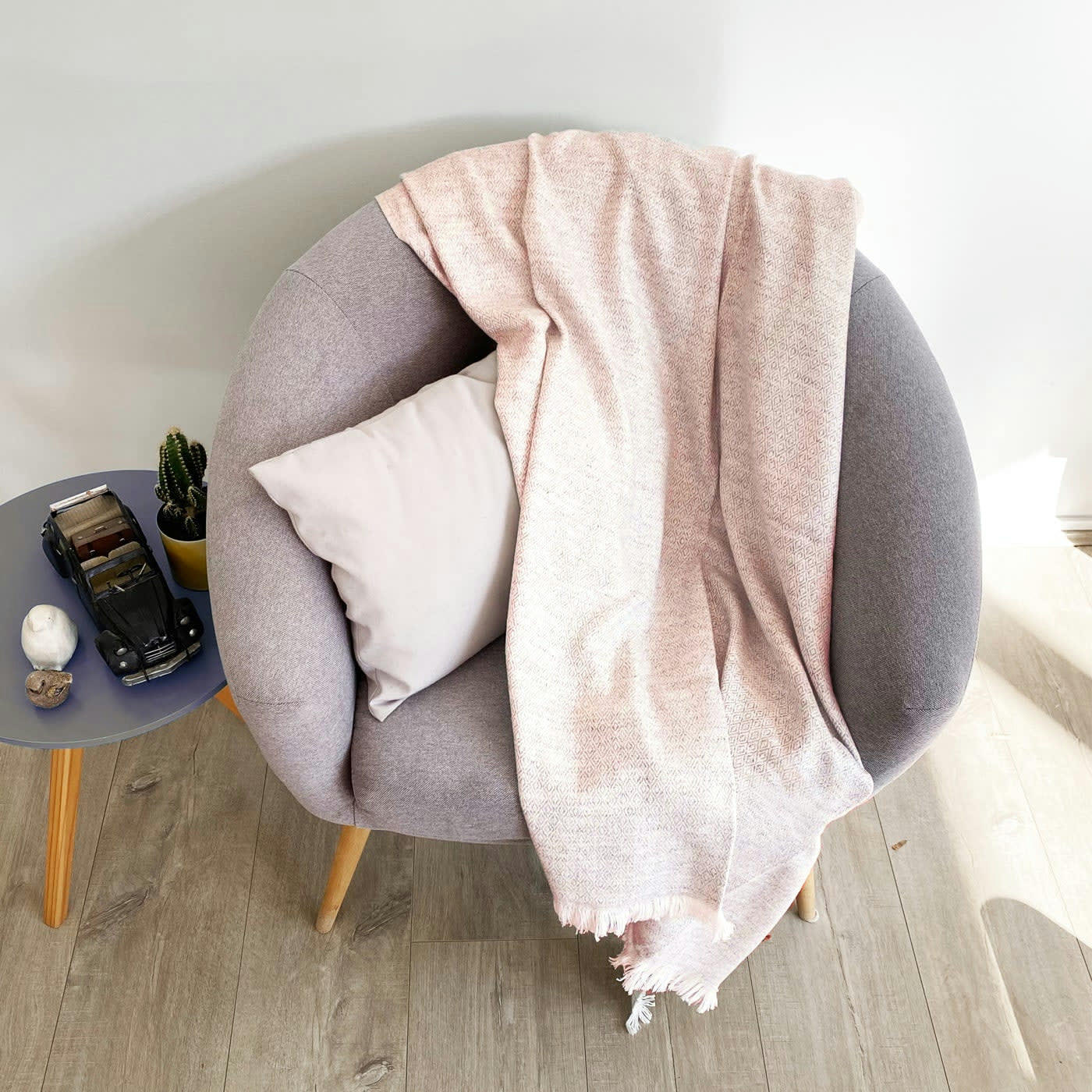 CAMEL - Plaid cachemire et laine léger motif diamant camel 130 x 230 cm