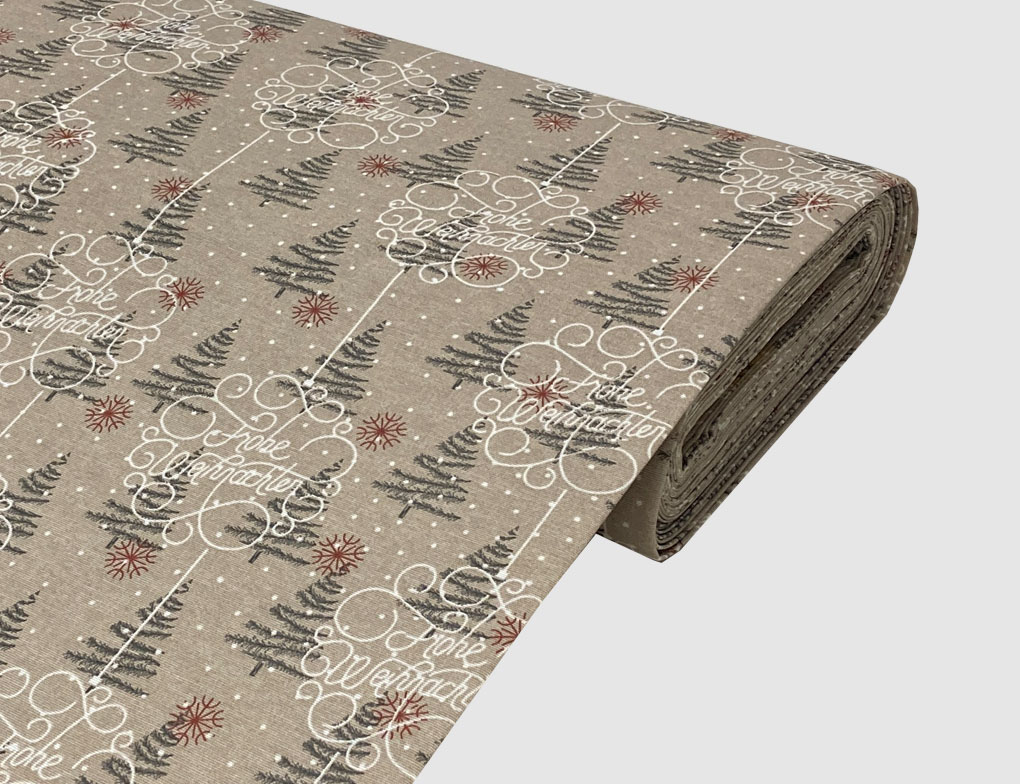 Dekostoff Frohe Weihnachten Beige