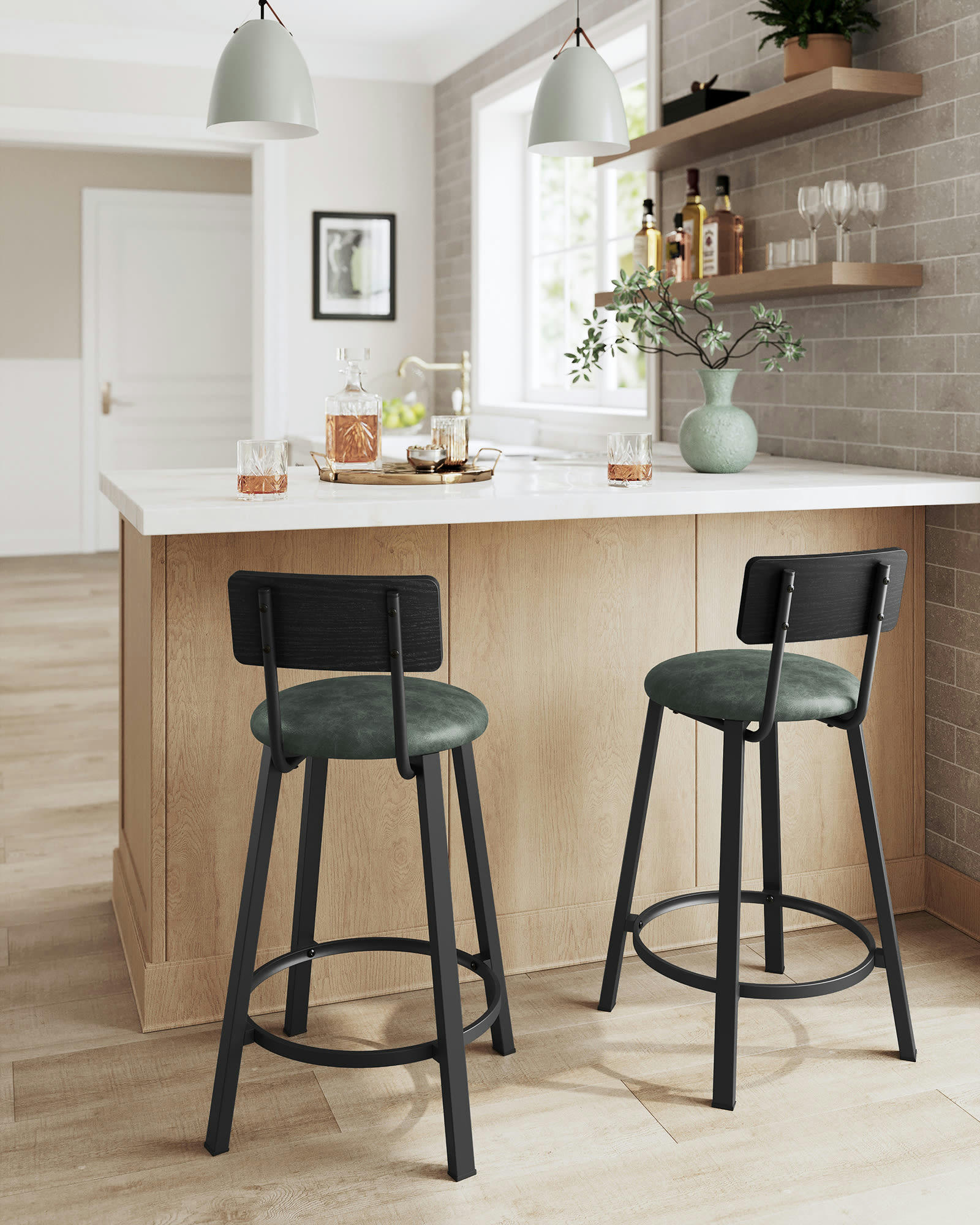 - Tabourets de bar rembourrés en PU acier vert forêt