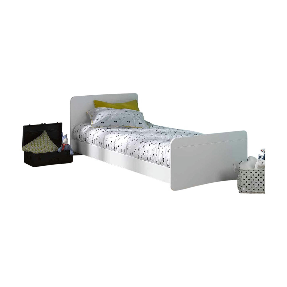 SPIKE - Pack lit avec matelas 90x190 cm bois massif blanc