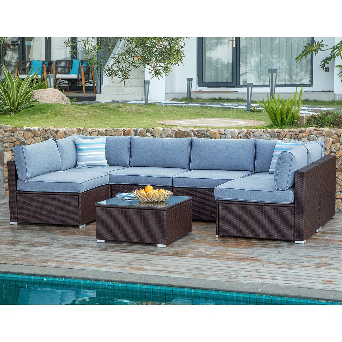 COSIEST 7-piece Outdoor Patio Furniture Wicker Sectional Sofa Set